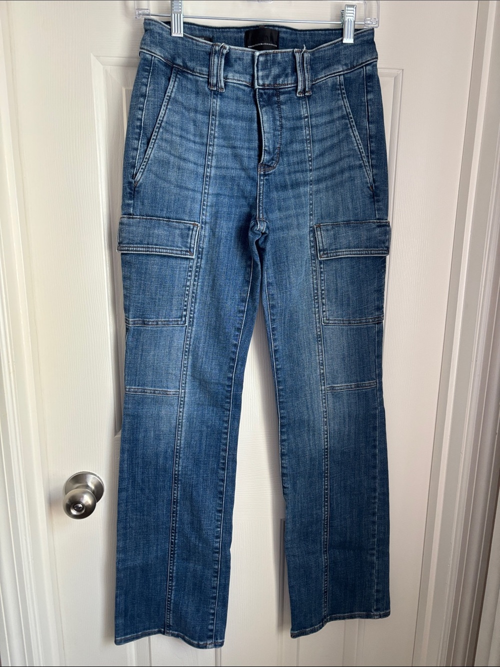 White House Black Market Women's Blue Straight-Leg Cargo Jeans